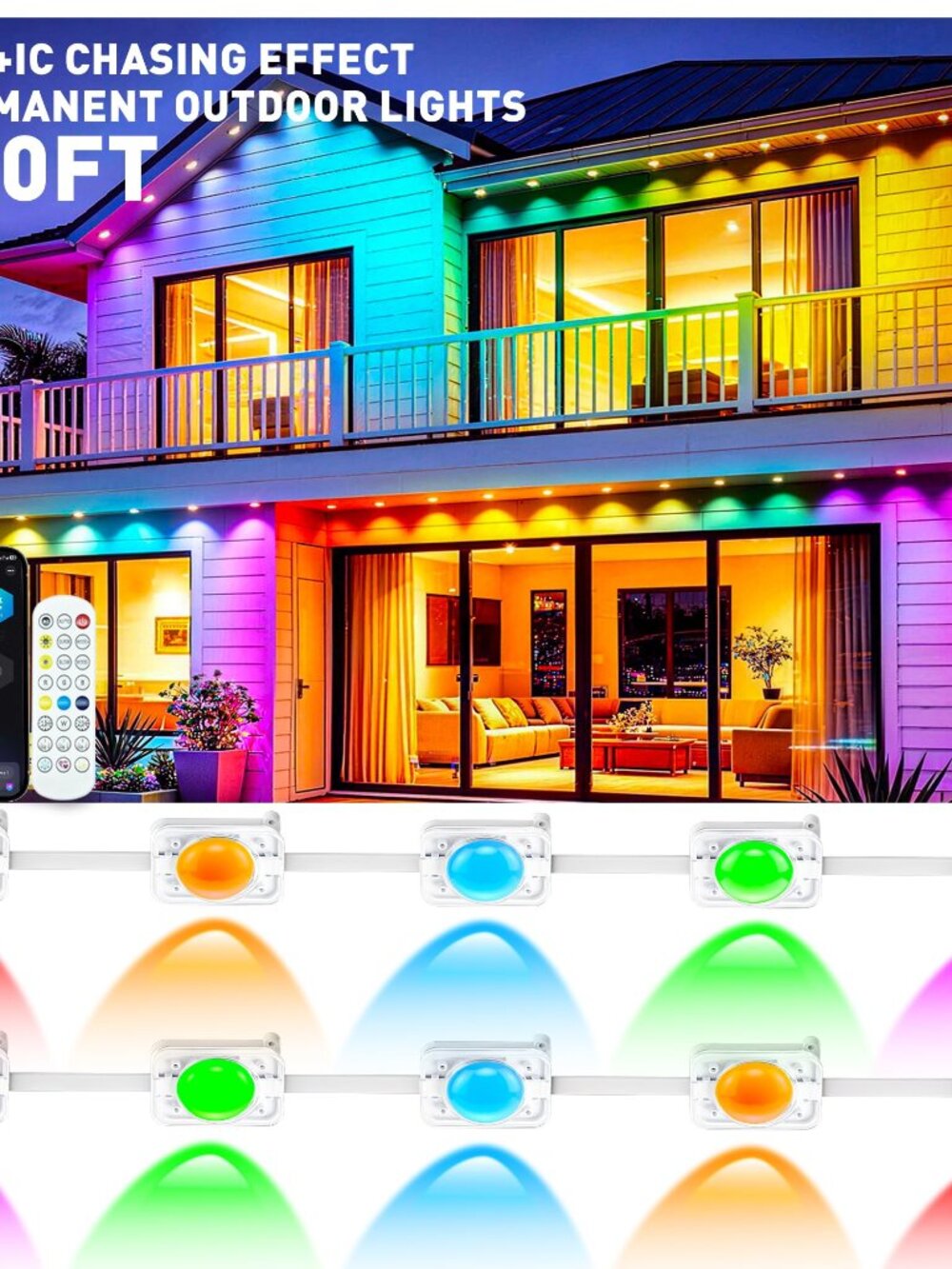 NEW 200FT Outdoor Lights Smart RGB + IC Eaves for House App & Remote